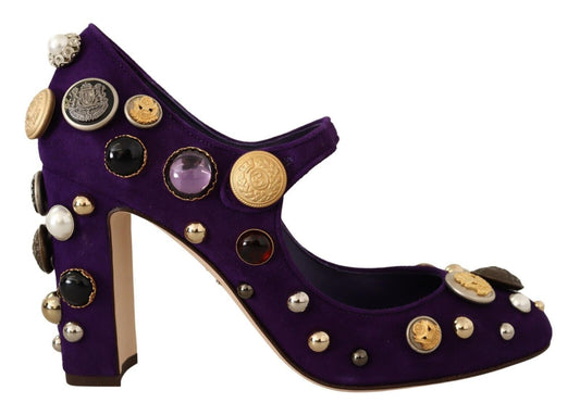 Dolce & Gabbana Purple Suede Embellished Pump Mary Jane Shoes