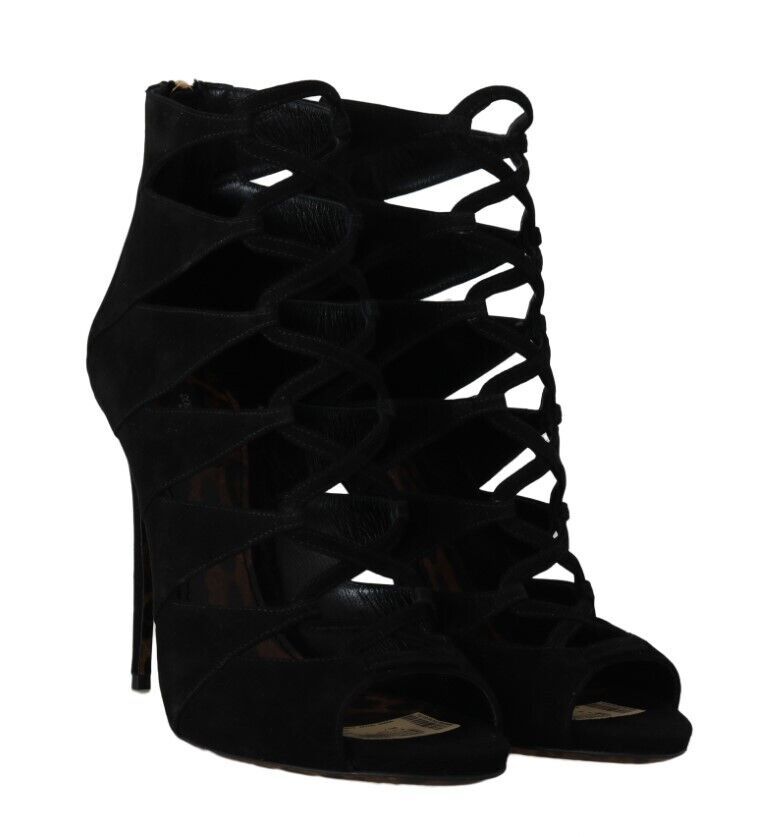 Dolce & Gabbana Black Suede Ankle Strap Sandals Boots Shoes