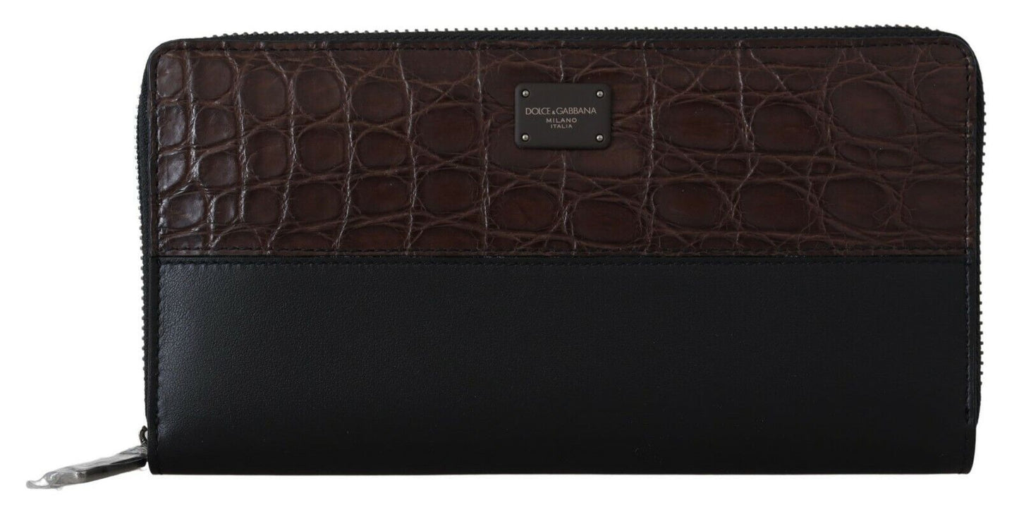 Dolce & Gabbana Black Zip Around Continental Clutch Exotic Leather Wallet