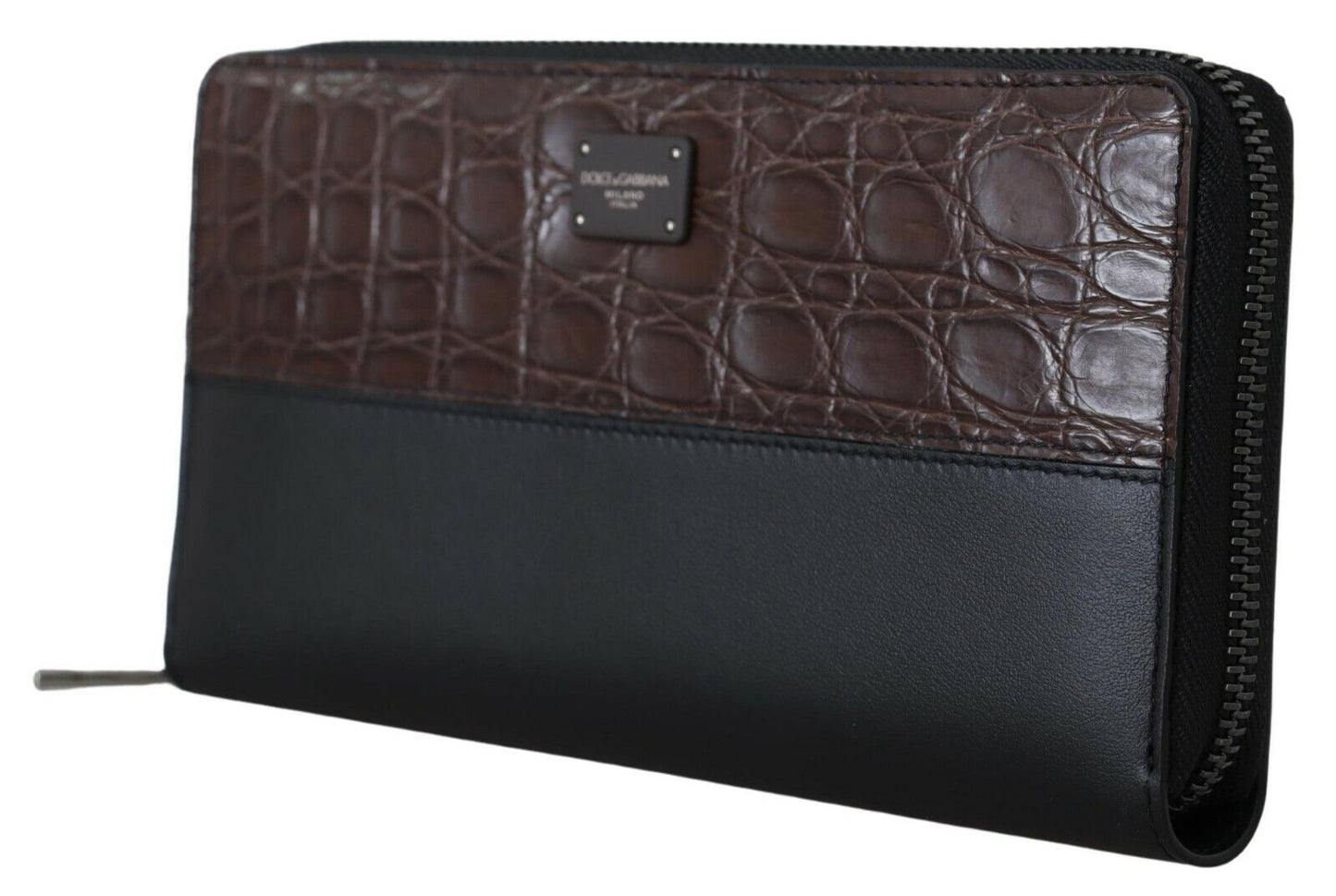 Dolce & Gabbana Black Zip Around Continental Clutch Exotic Leather Wallet