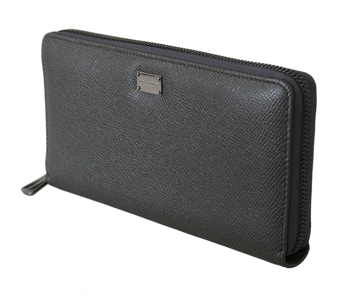 Dolce & Gabbana Gray Leather Zipper Continental Bill Card Coin Wallet