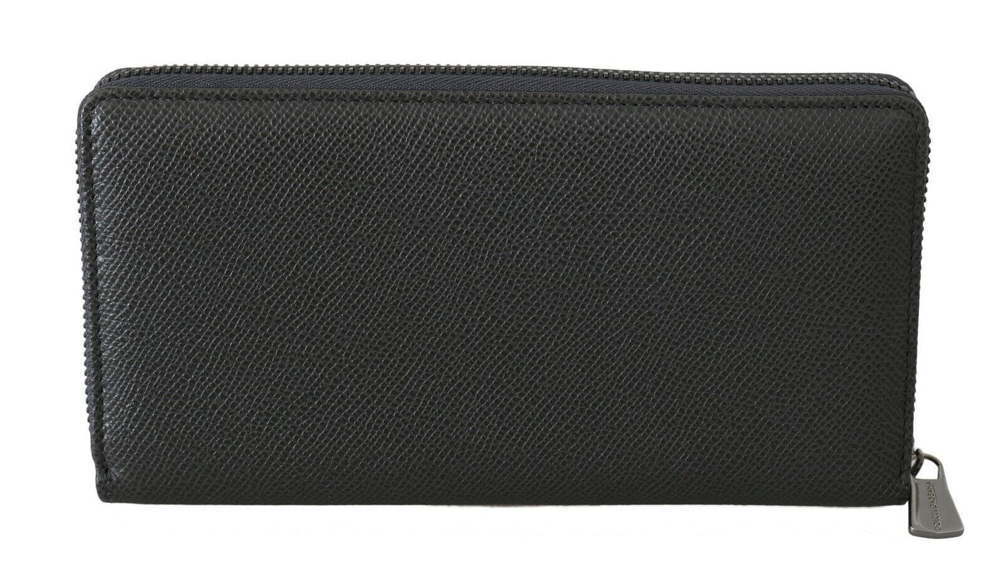 Dolce & Gabbana Gray Leather Zipper Continental Bill Card Coin Wallet