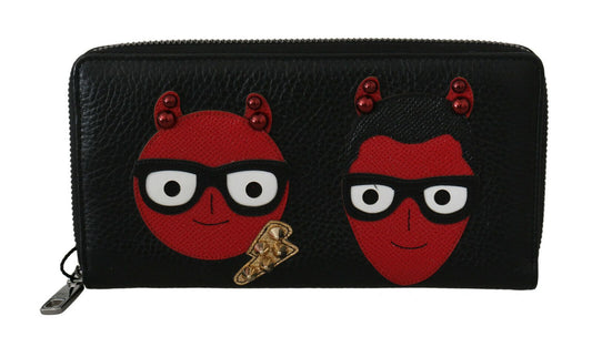 Dolce & Gabbana Black Red Leather #DGFAMILY Zipper Continental Wallet