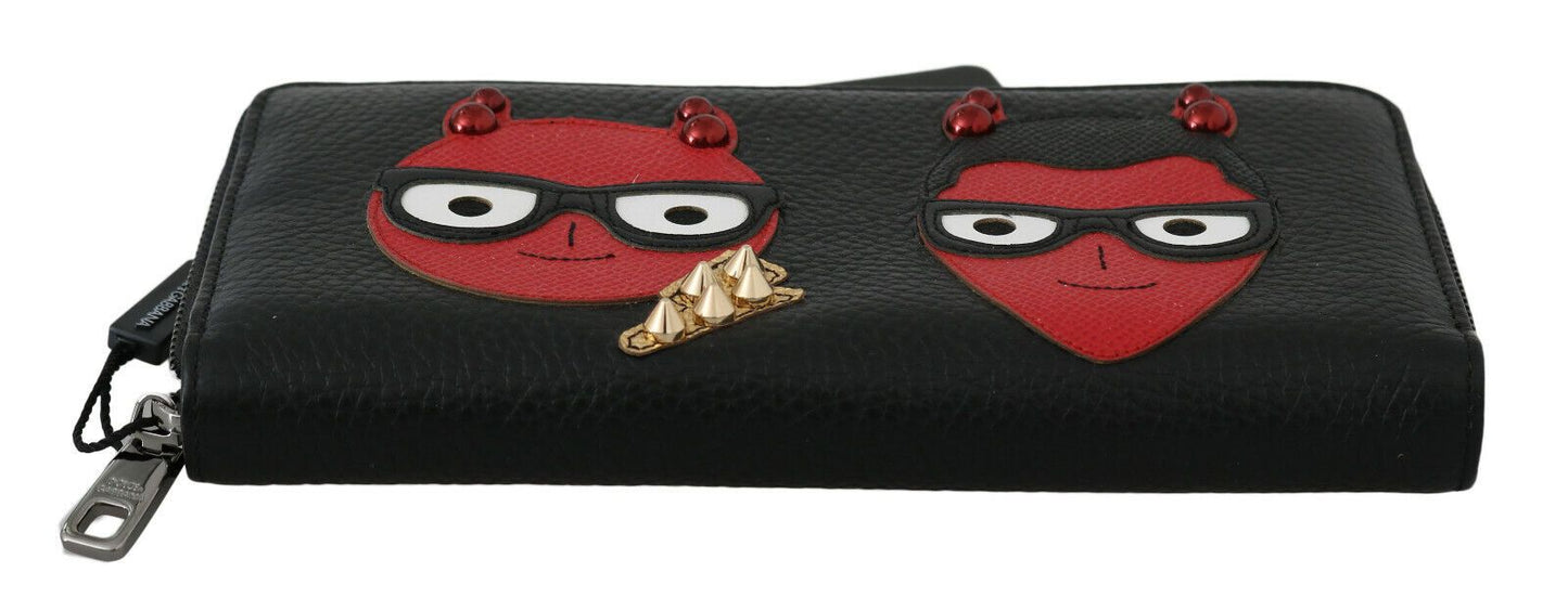 Dolce & Gabbana Black Red Leather #DGFAMILY Zipper Continental Wallet