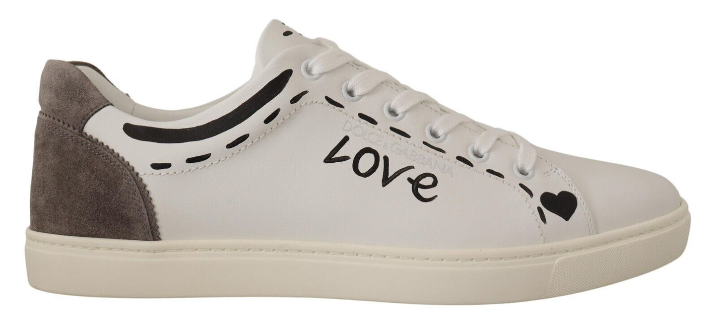 Dolce & Gabbana White Leather Gray LOVE Casual Sneakers Shoes