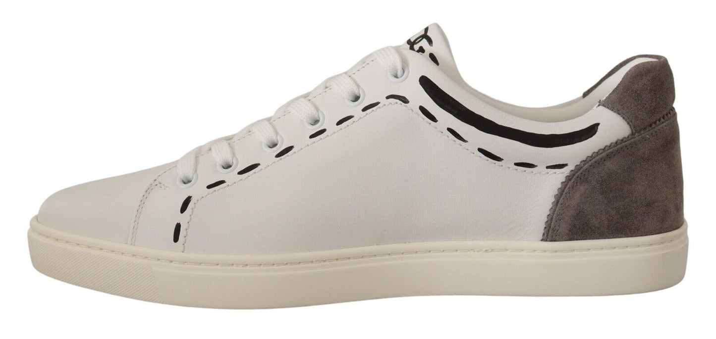 Dolce & Gabbana White Leather Gray LOVE Casual Sneakers Shoes