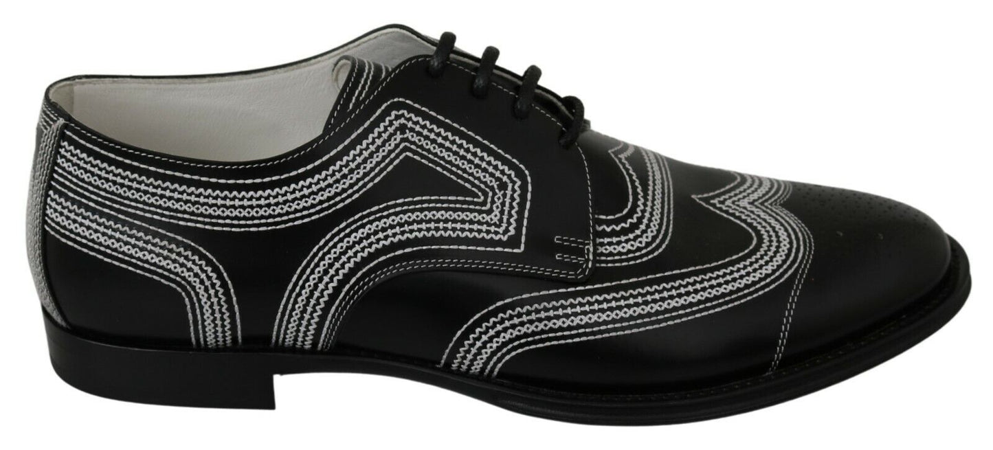 Dolce & Gabbana Black Leather Derby Formal White Lace Shoes