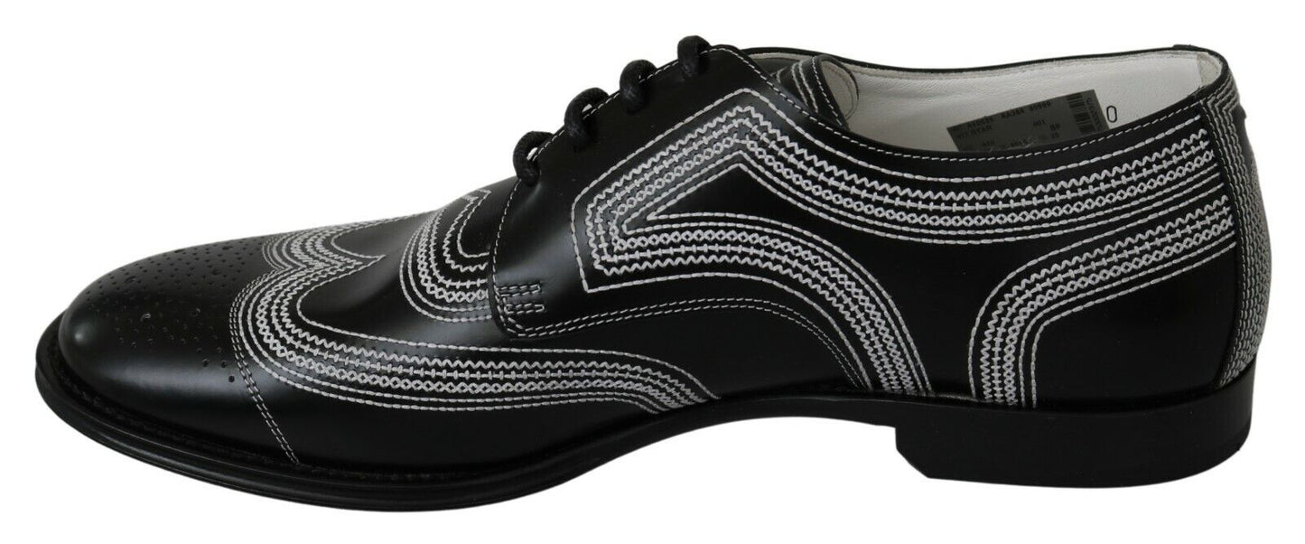 Dolce & Gabbana Black Leather Derby Formal White Lace Shoes