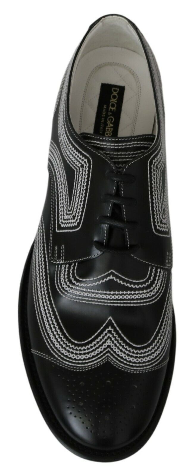 Dolce & Gabbana Black Leather Derby Formal White Lace Shoes