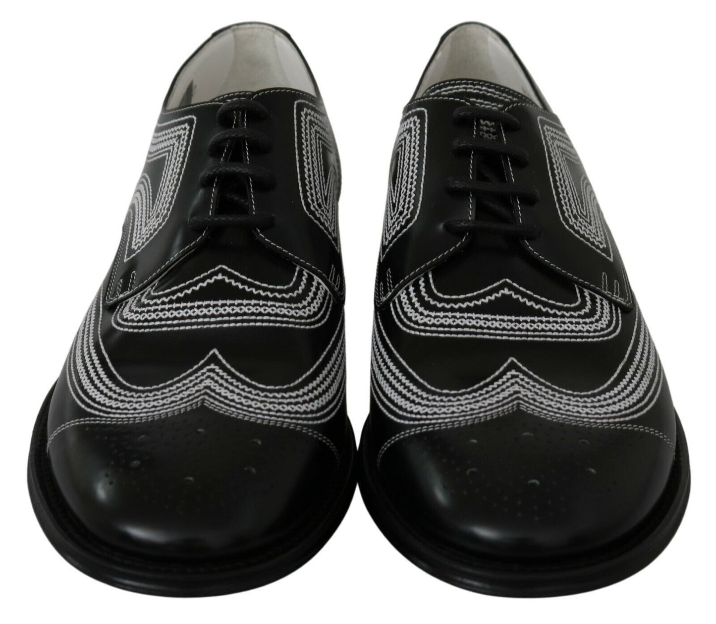 Dolce & Gabbana Black Leather Derby Formal White Lace Shoes