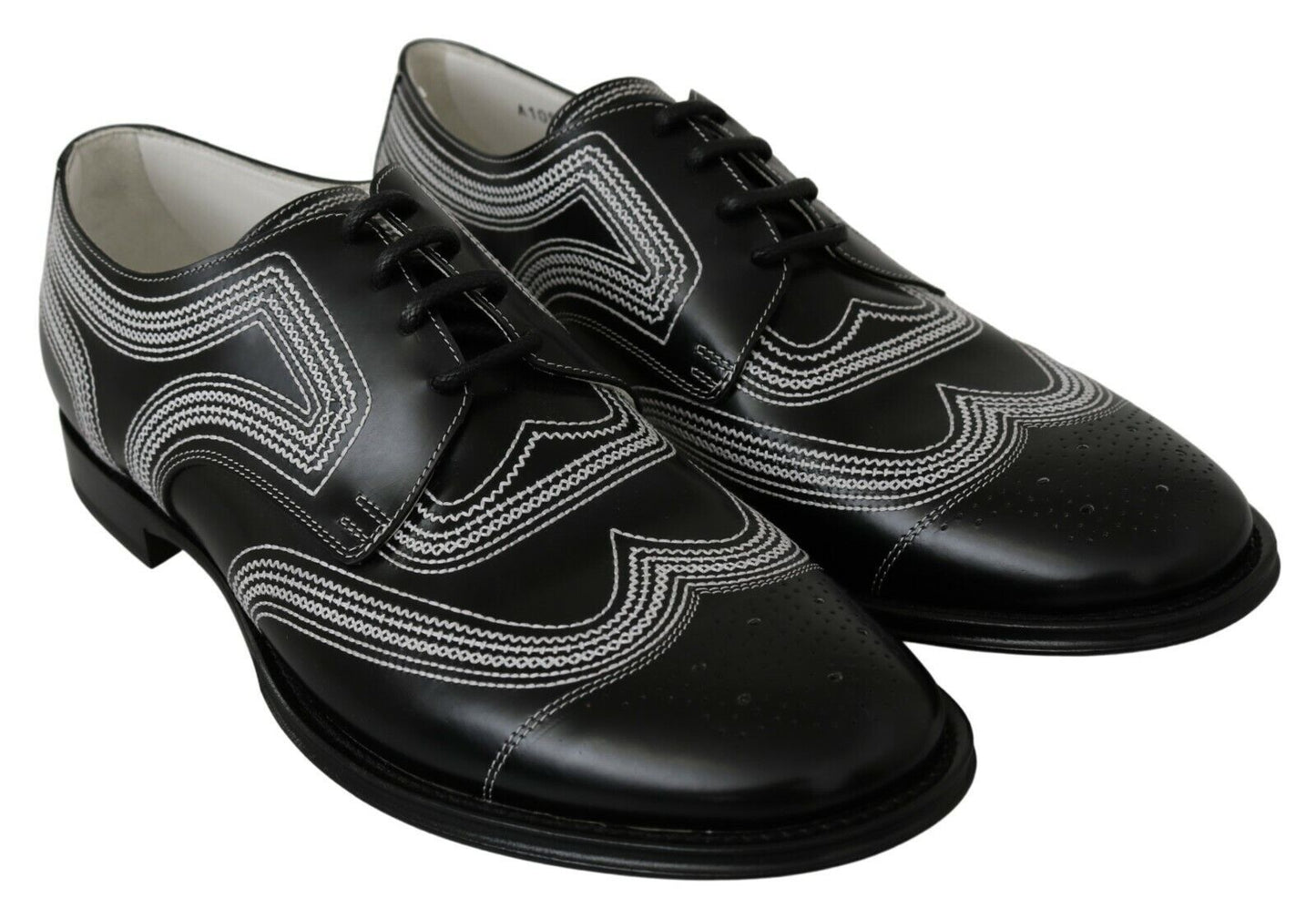 Dolce & Gabbana Black Leather Derby Formal White Lace Shoes