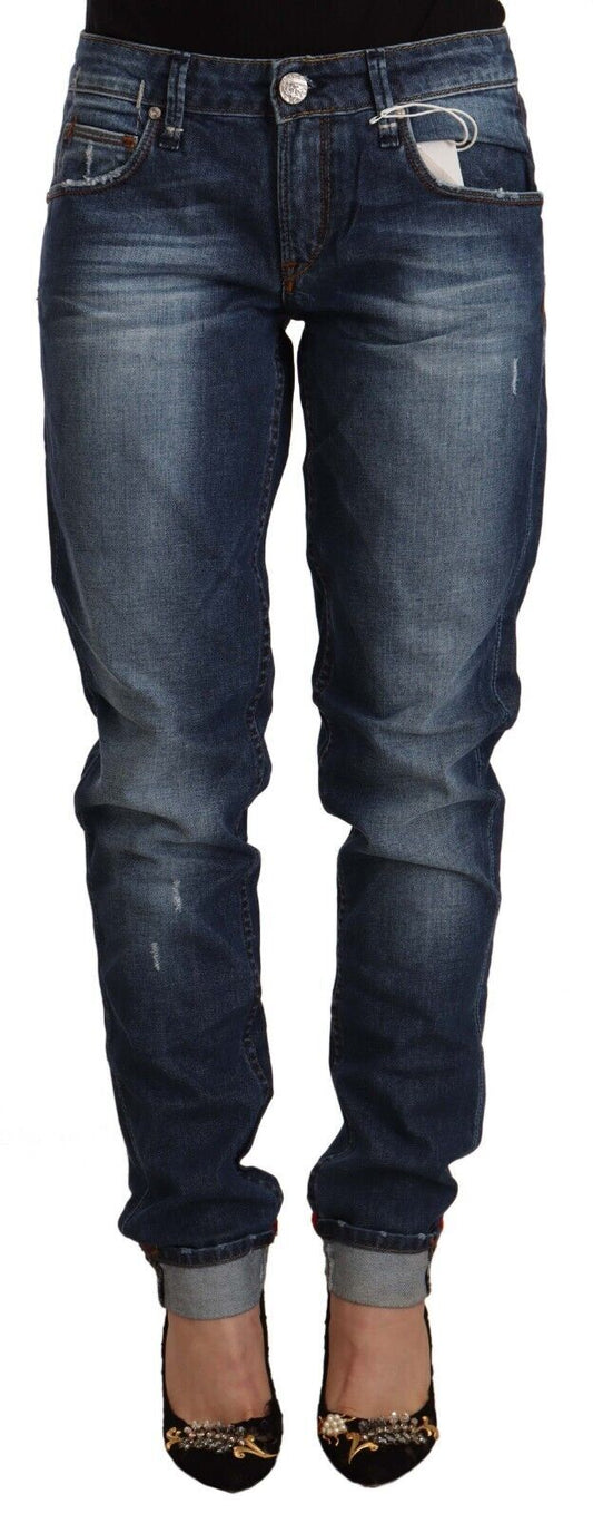 Acht Blue Washed Mid Waist Slim Fit Denim Folded Hem Jeans