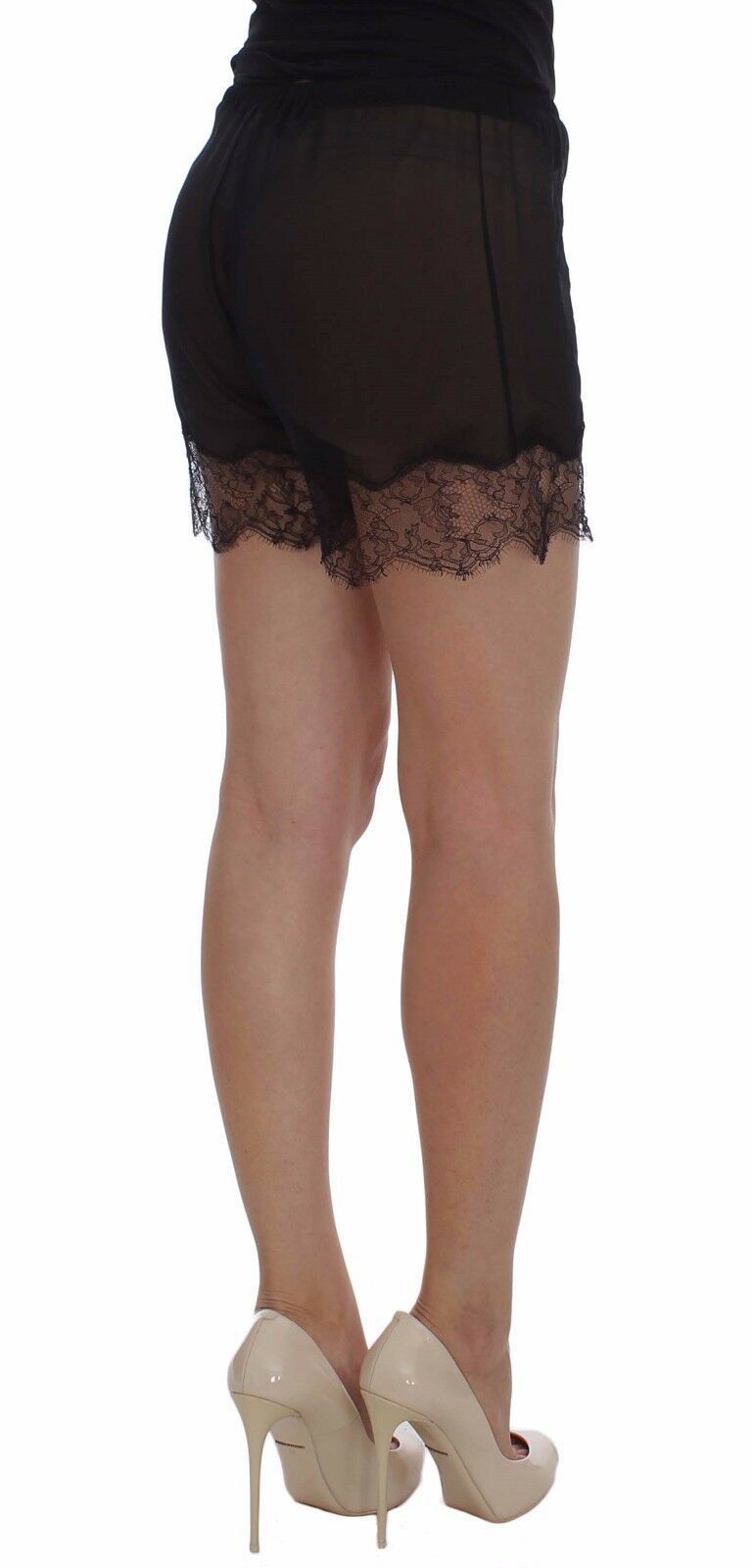 Dolce & Gabbana Black Floral Lace Silk Sleepwear Shorts