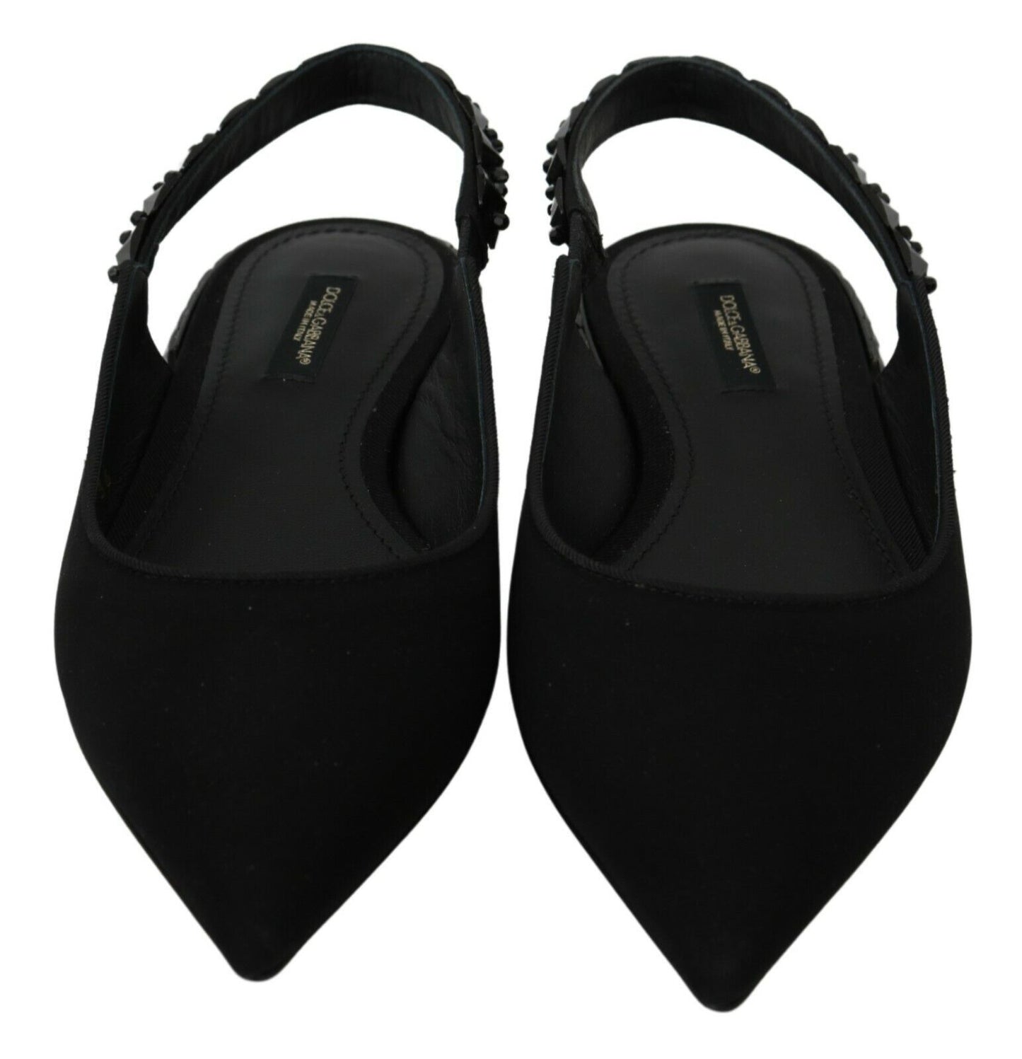 Dolce & Gabbana Black Flats Slingback Charmeuse Shoes