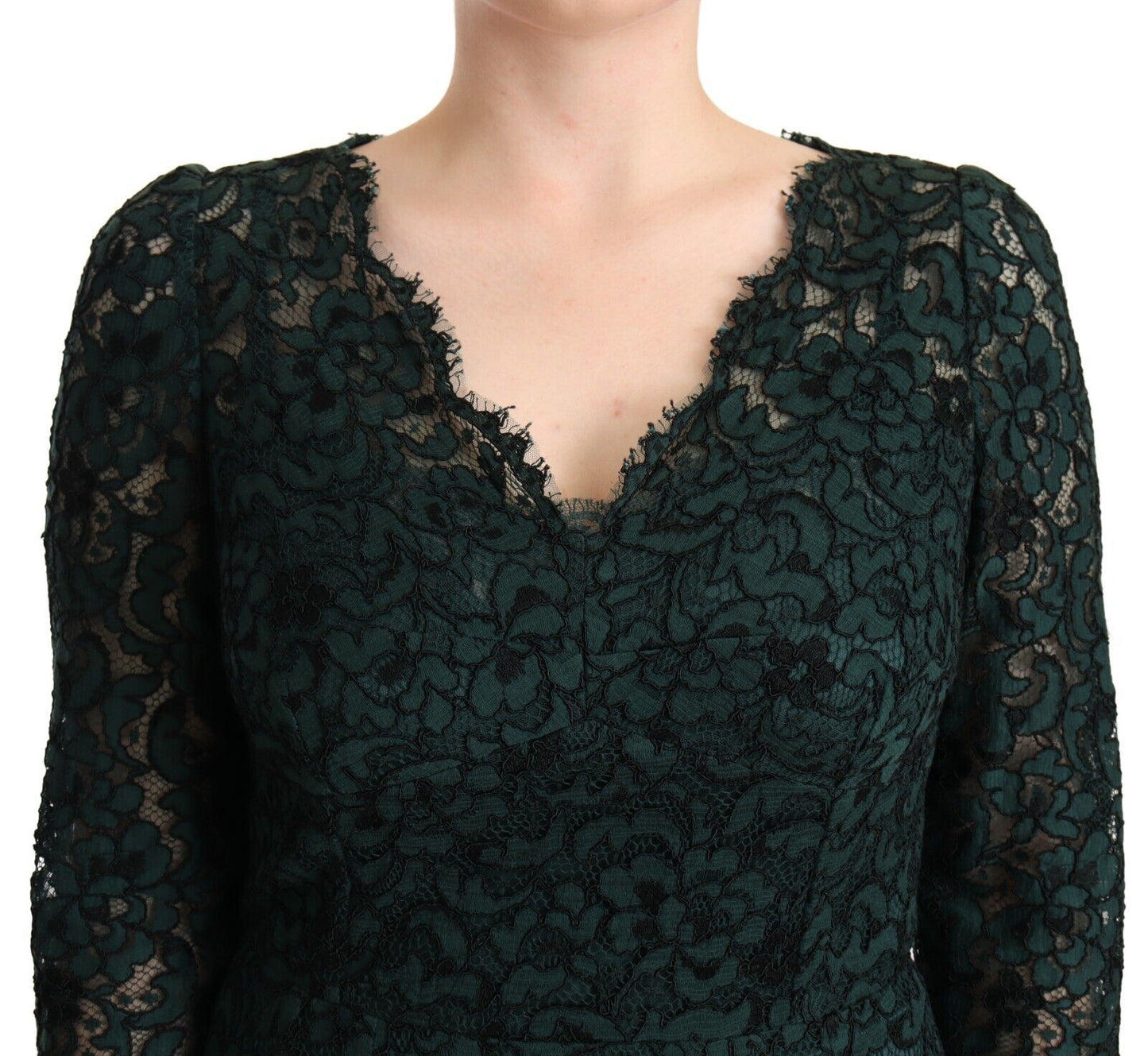 Dolce & Gabbana Green Floral Lace Maxi Floor Length Dress