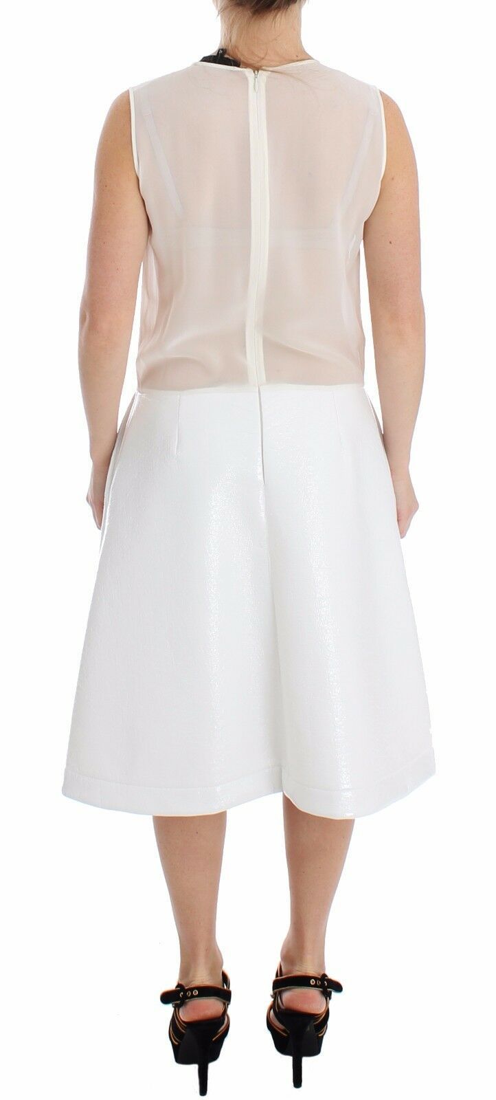 Koonhor White Pleated Bottom Tank Sheath Transparent Dress