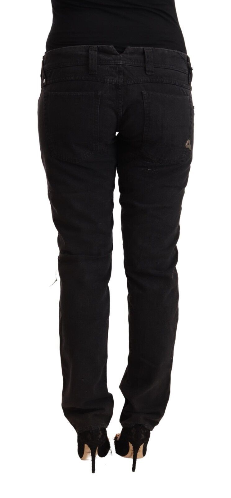 CYCLE Black Cotton Distressed Low Waist Slim Fit Denim Jeans