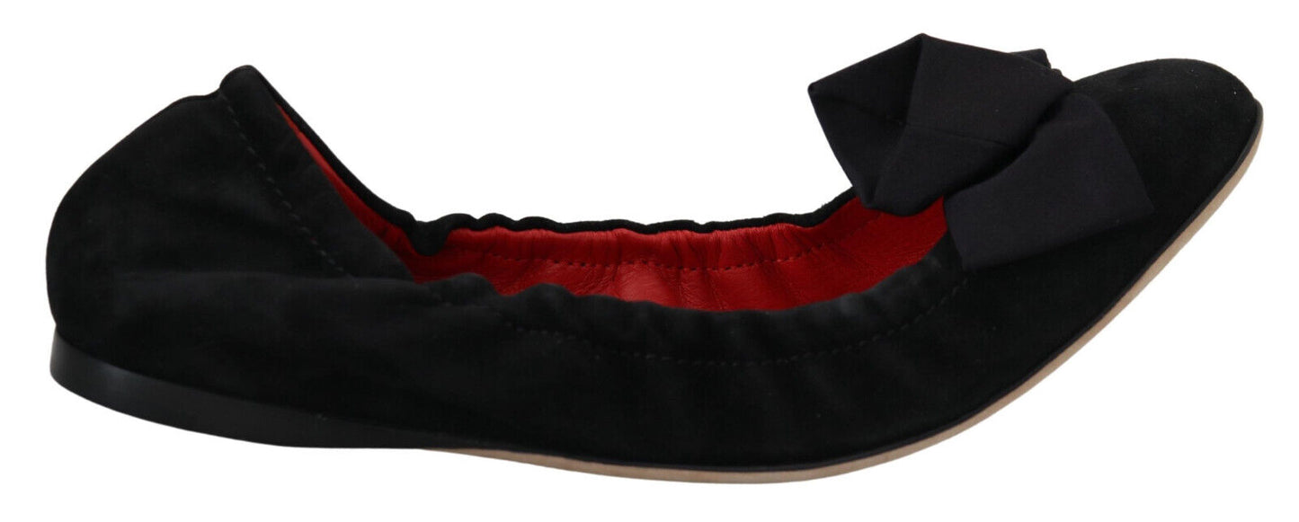 Dolce & Gabbana Black Suede Flat Slip On Ballet Shoes