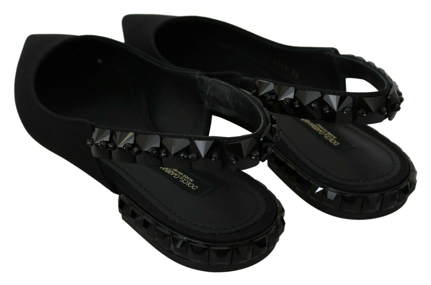 Dolce & Gabbana Black Flats Slingback Charmeuse Shoes