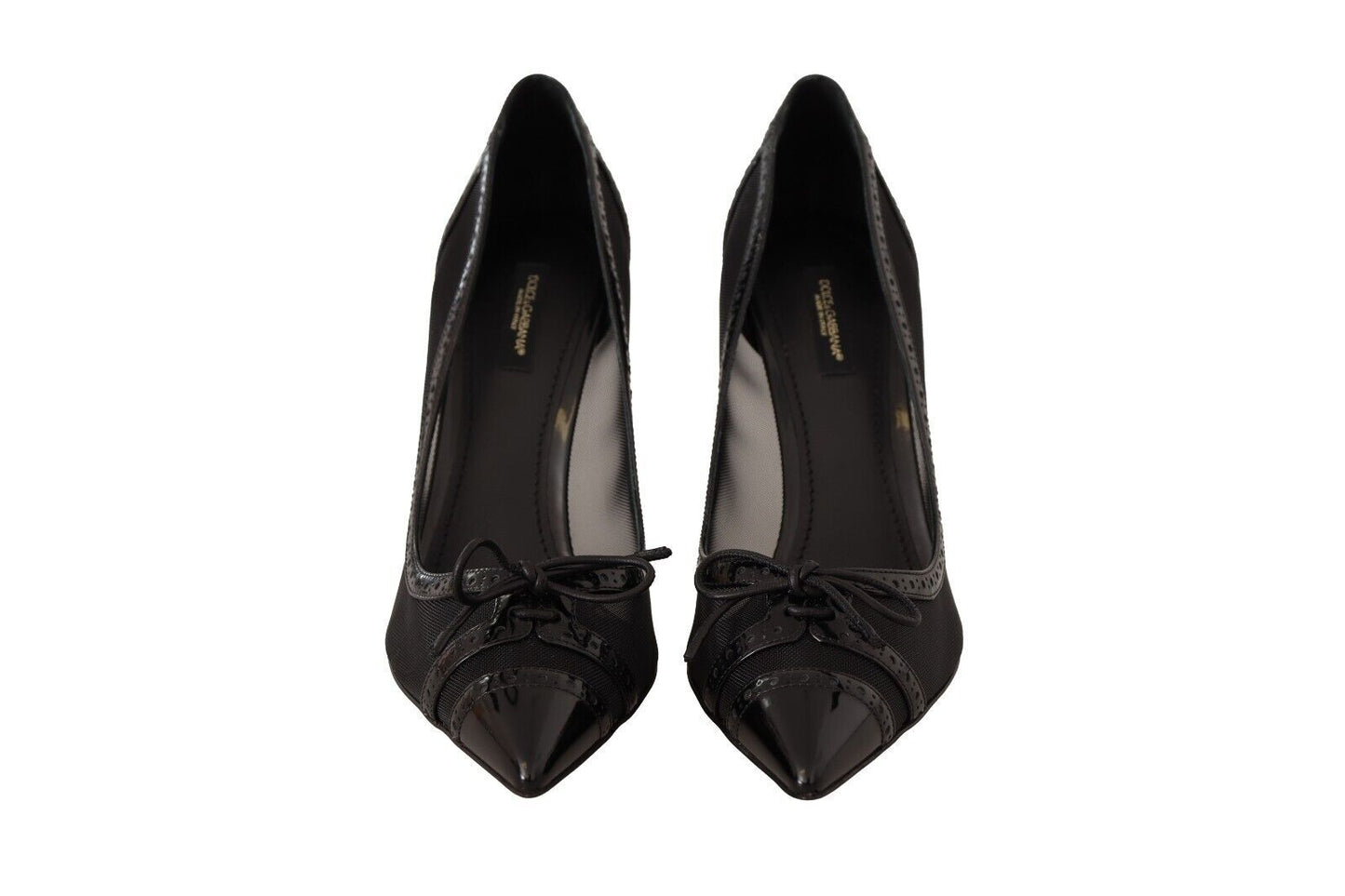 Dolce & Gabbana Black Mesh Leather Pointed Heels Pumps Shoes