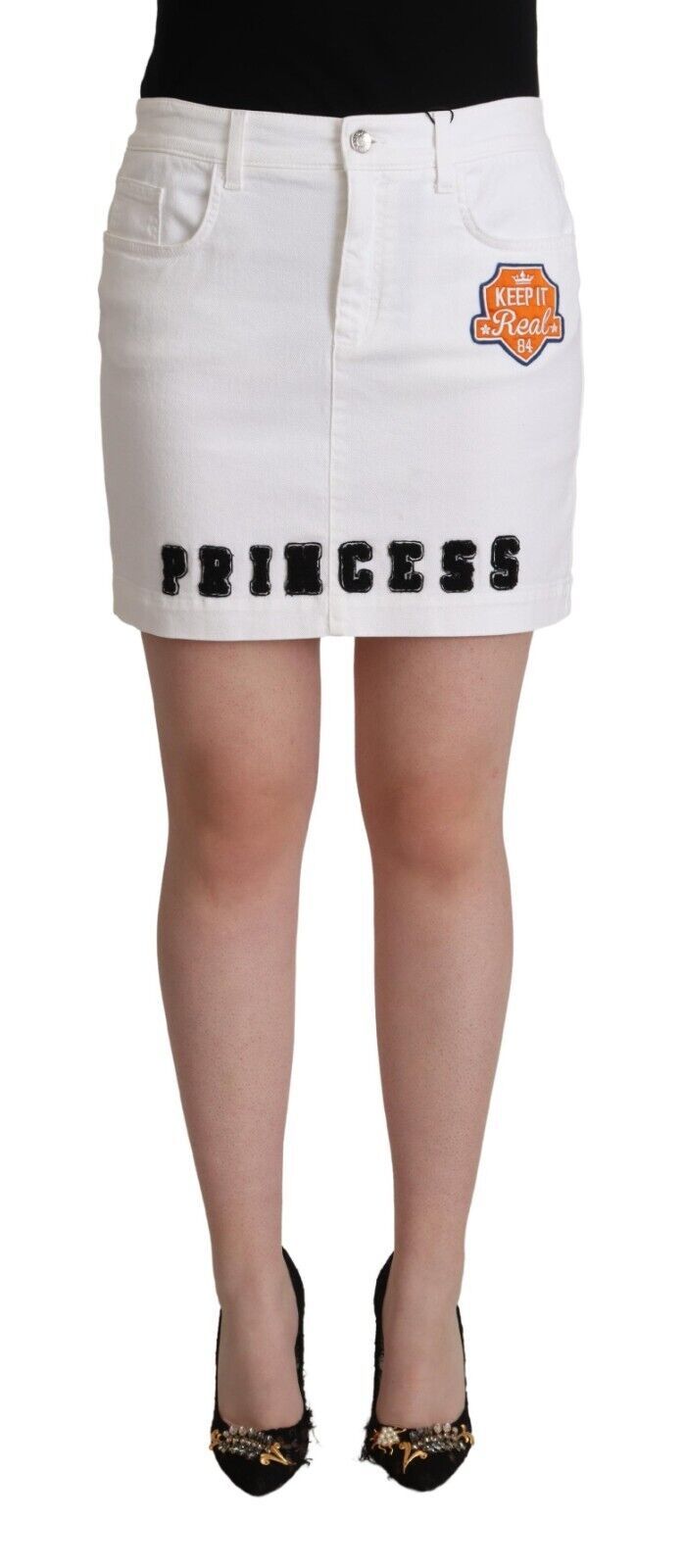 Dolce & Gabbana White Princess Embellish Mini Denim Pencil Cut Skirt