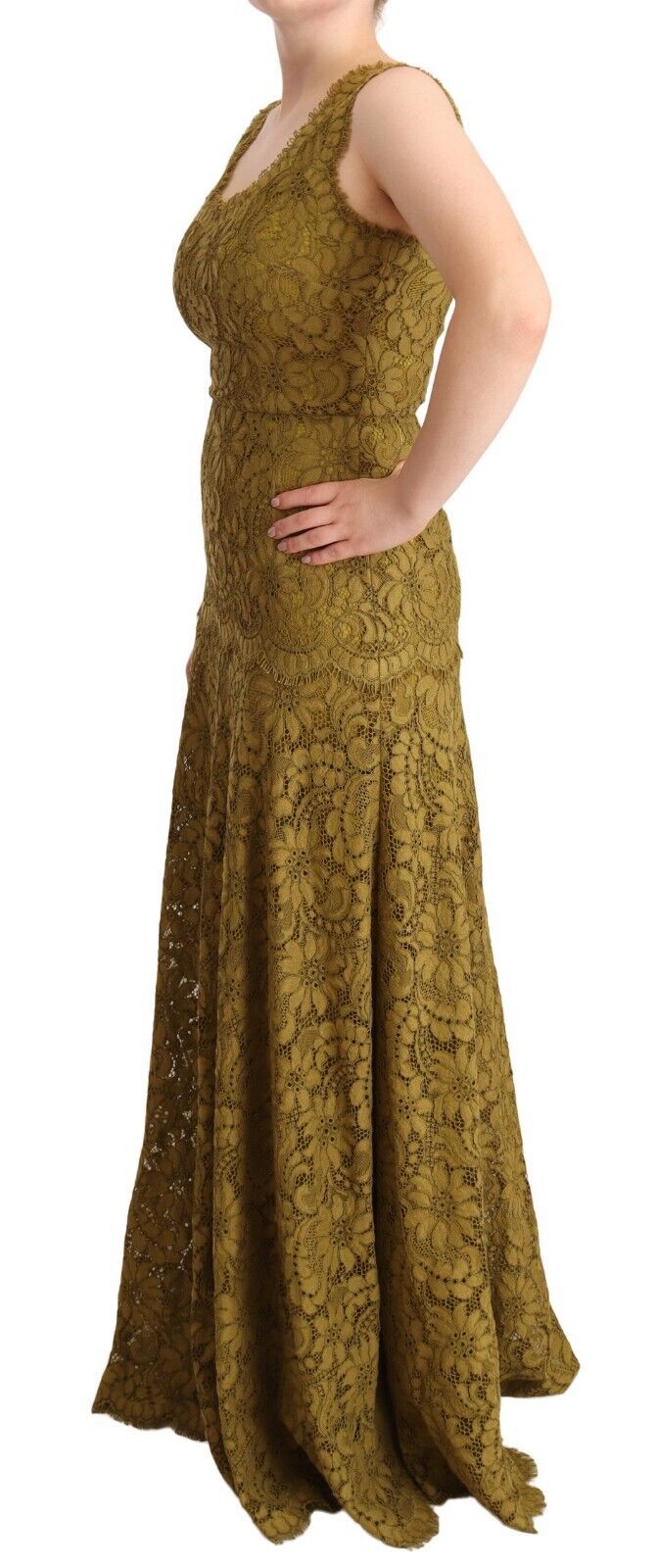 Dolce & Gabbana Brown Floral Lace Maxi Floor Length Dress