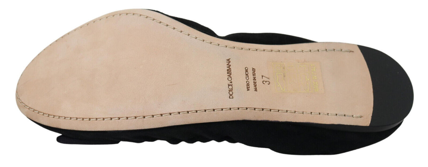 Dolce & Gabbana Black Suede Flat Slip On Ballet Shoes