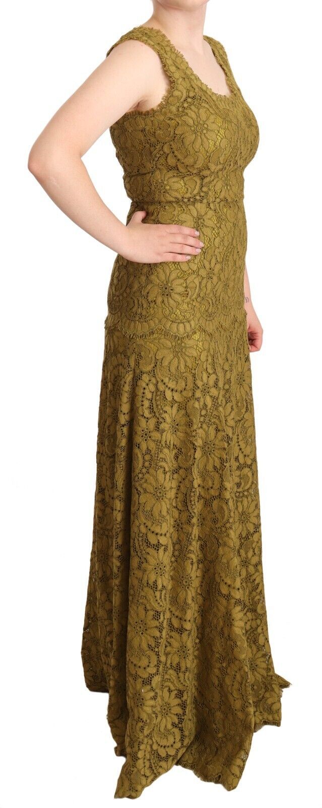 Dolce & Gabbana Brown Floral Lace Maxi Floor Length Dress