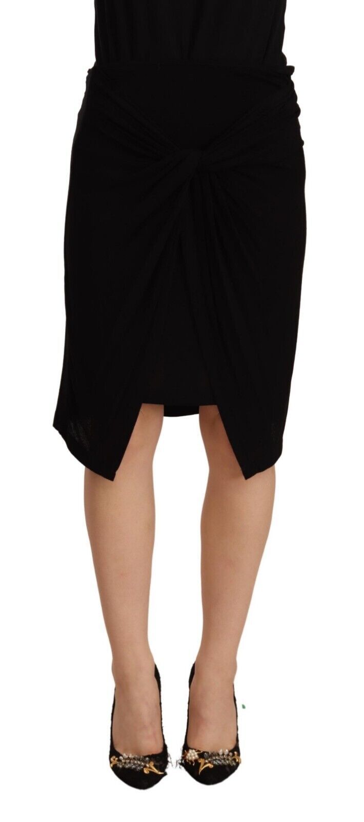 PLEIN SUD Black High Waist Pencil Knee Length Viscose Skirt