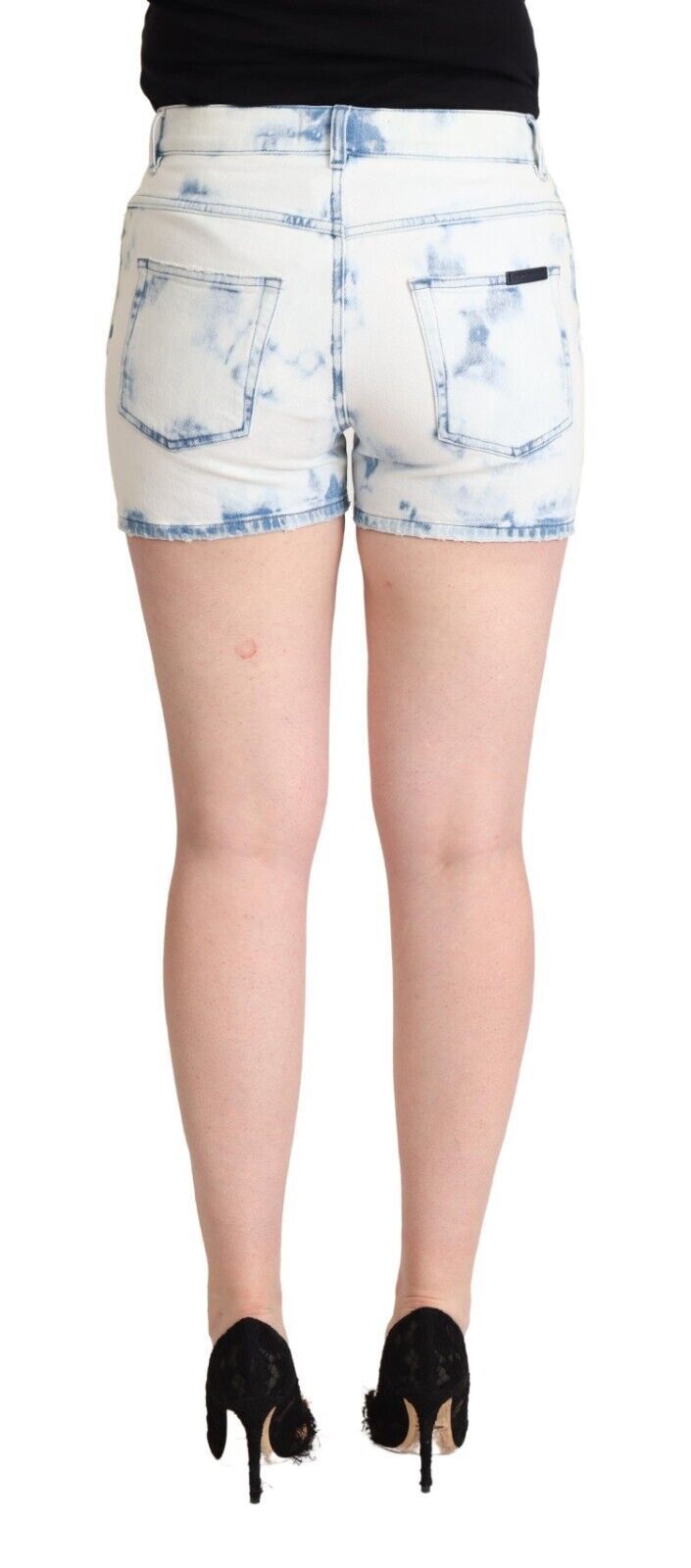 Dolce & Gabbana White Blue Dye Cotton Mid Waist Denim Shorts