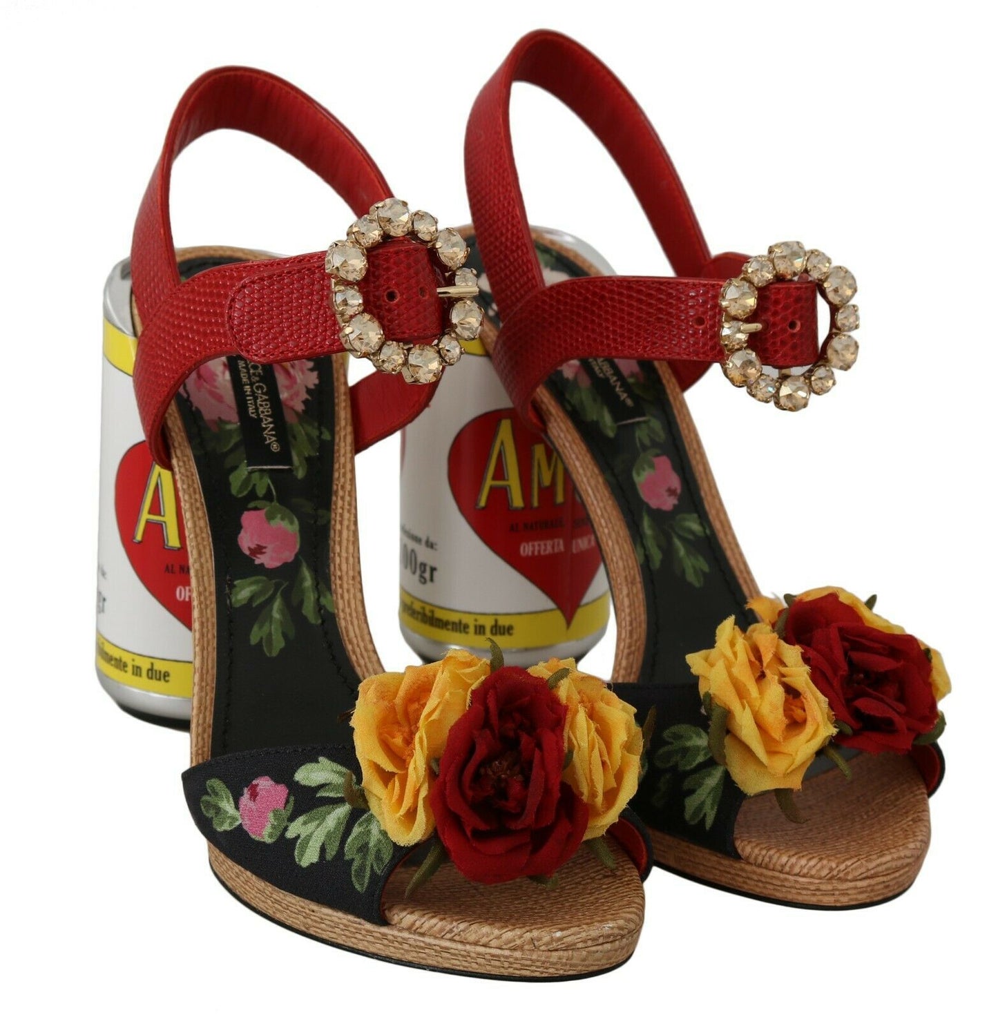 Dolce & Gabbana Multicolor Floral-Embellished Cylindrical Heels AMORE Sandals