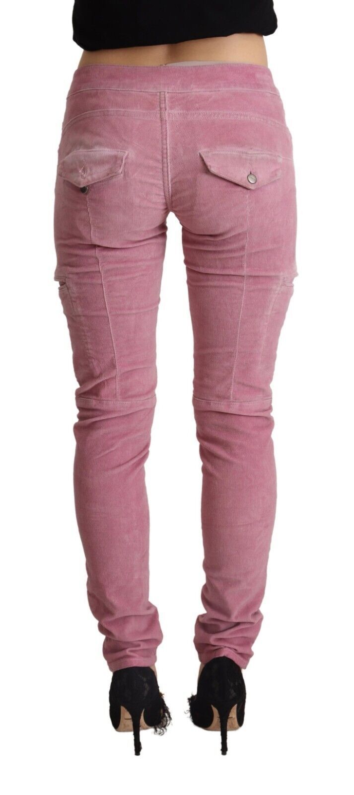 Acht Pink Cotton Low Waist Skinny Denim Cargo Jeans