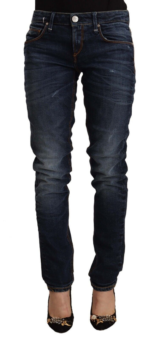 Acht Blue Washed Cotton Mid Waist Skinny Denim Jeans