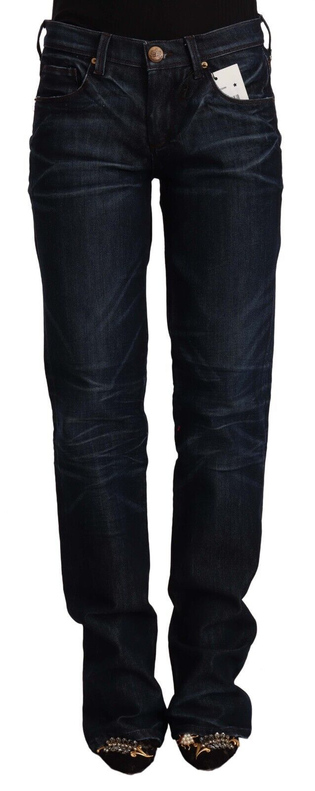 Ermanno Scervino Dark Blue Mid Waist Cotton Denim Straight Jeans