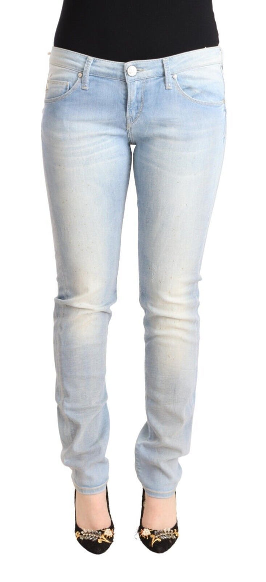 Acht Light Blue Washed Cotton Low Waist Skinny Denim Jeans