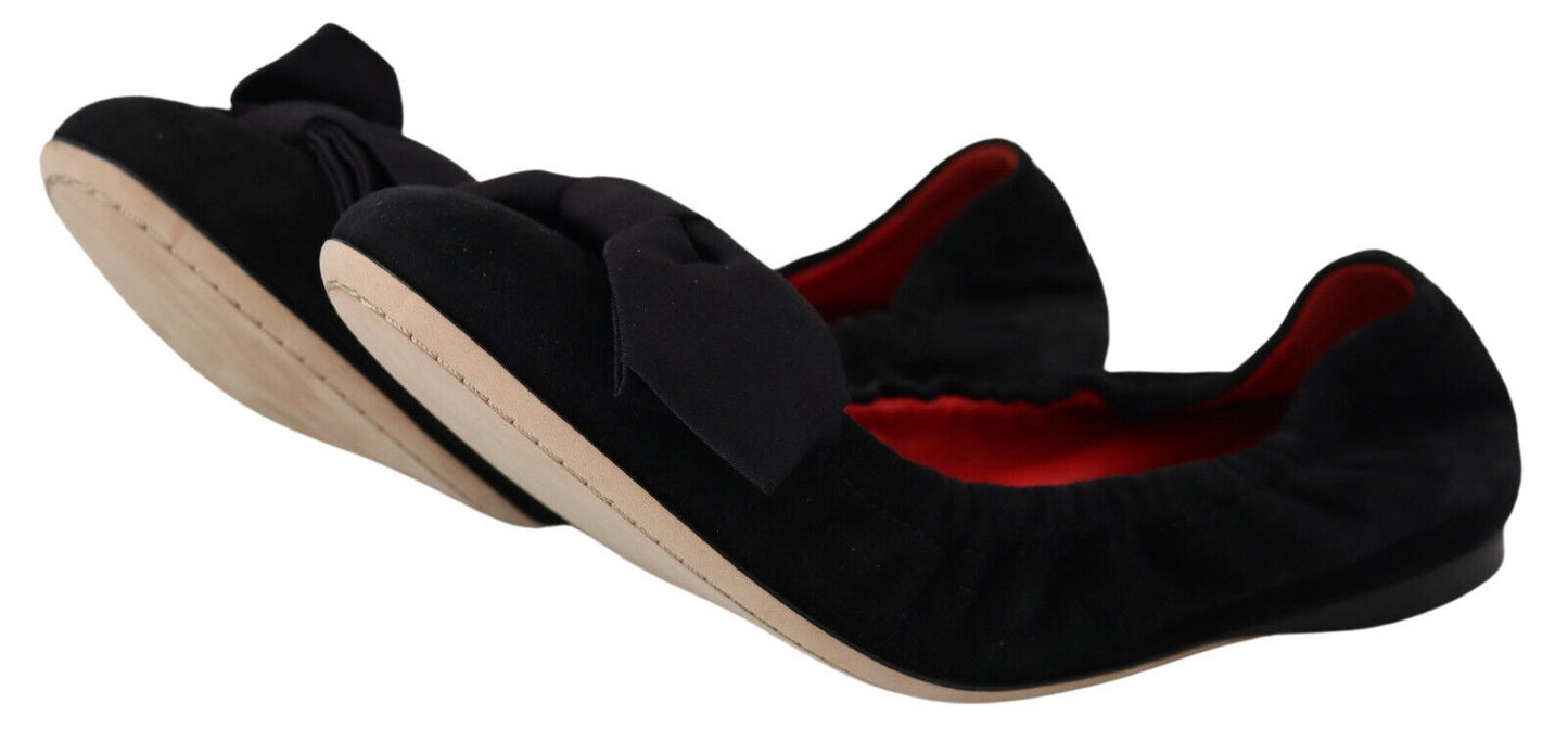 Dolce & Gabbana Black Suede Flat Slip On Ballet Shoes