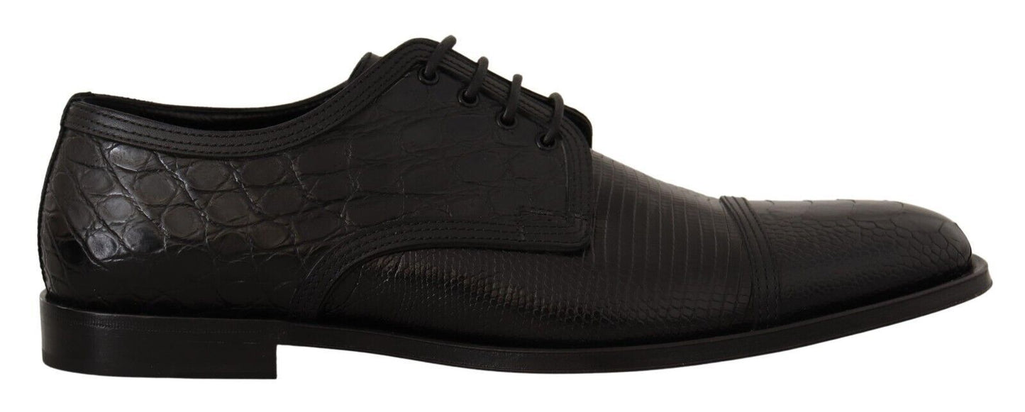 Dolce & Gabbana Black Exotic Leather Lace Up Formal Derby Shoes