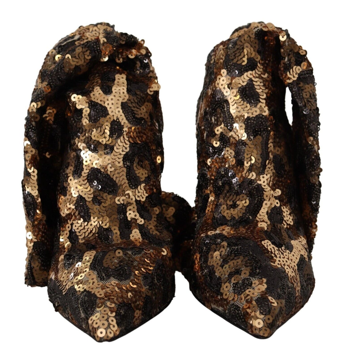 Dolce & Gabbana Gold Leopard Sequins Heels Boots Shoes