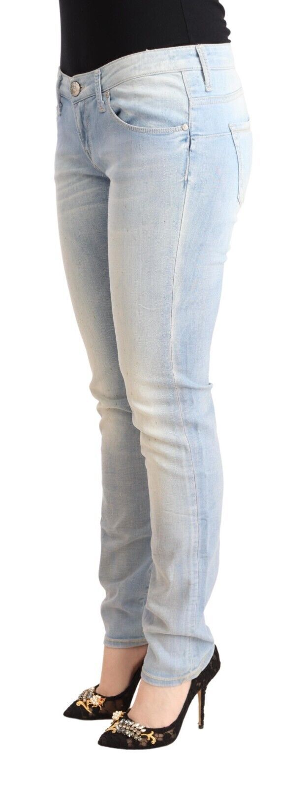 Acht Light Blue Washed Cotton Low Waist Skinny Denim Jeans