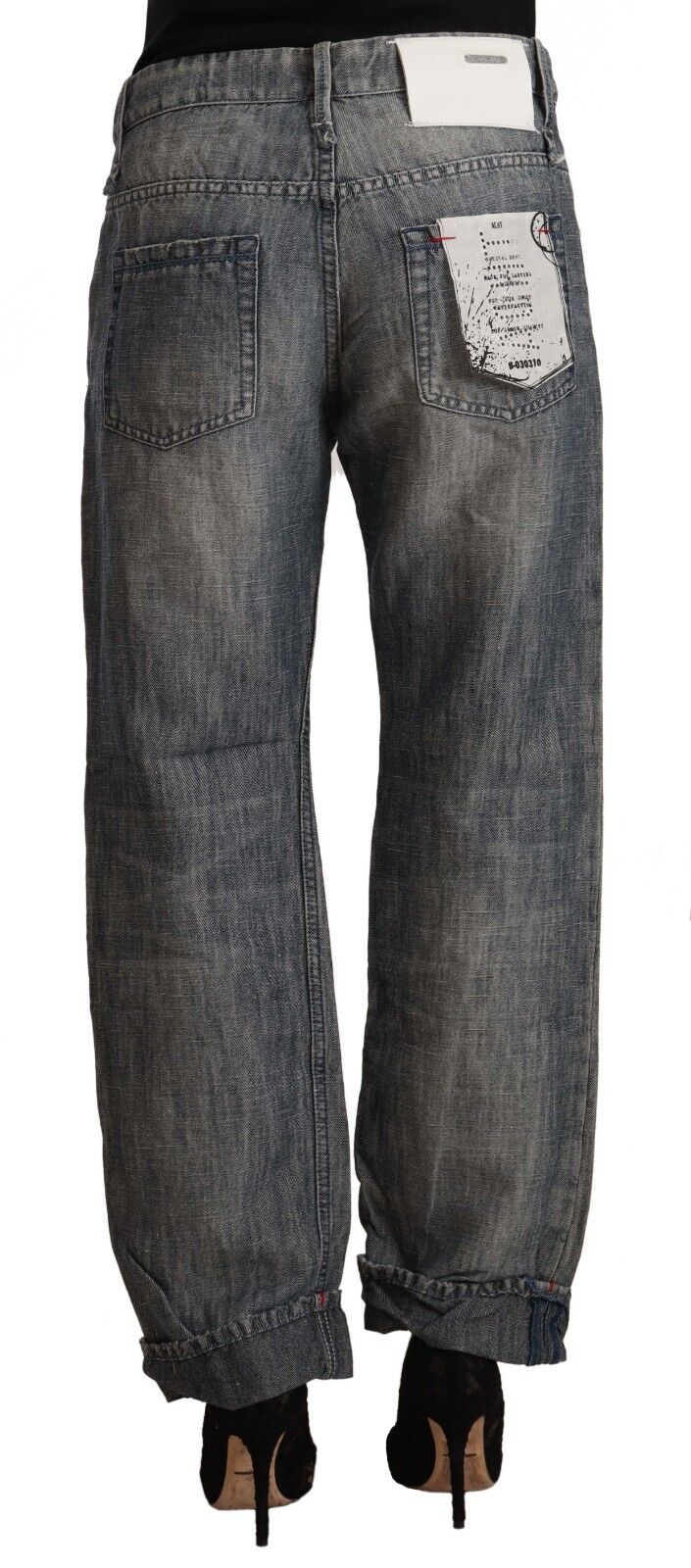 Acht Gray Washed Ramie Straight Denim Folded Hem Jeans