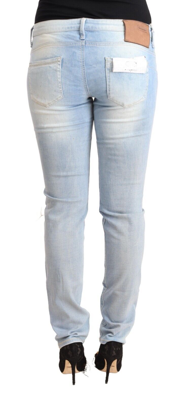 Acht Light Blue Washed Cotton Low Waist Skinny Denim Jeans