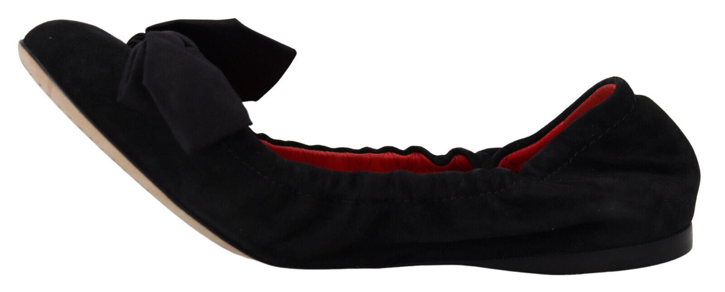 Dolce & Gabbana Black Suede Flat Slip On Ballet Shoes