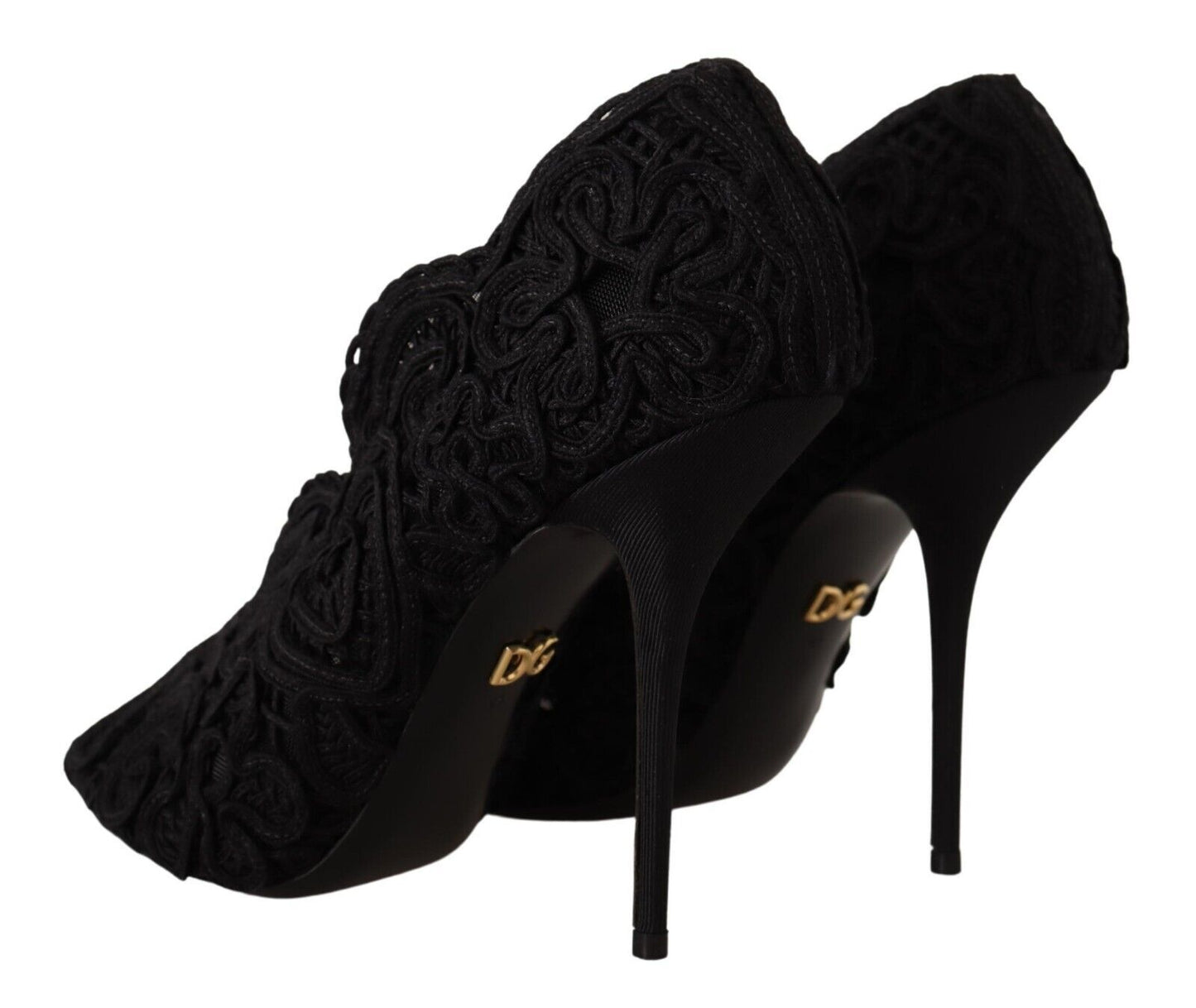 Dolce & Gabbana Black Cordonetto Ricamo Pump Open Toe Shoes