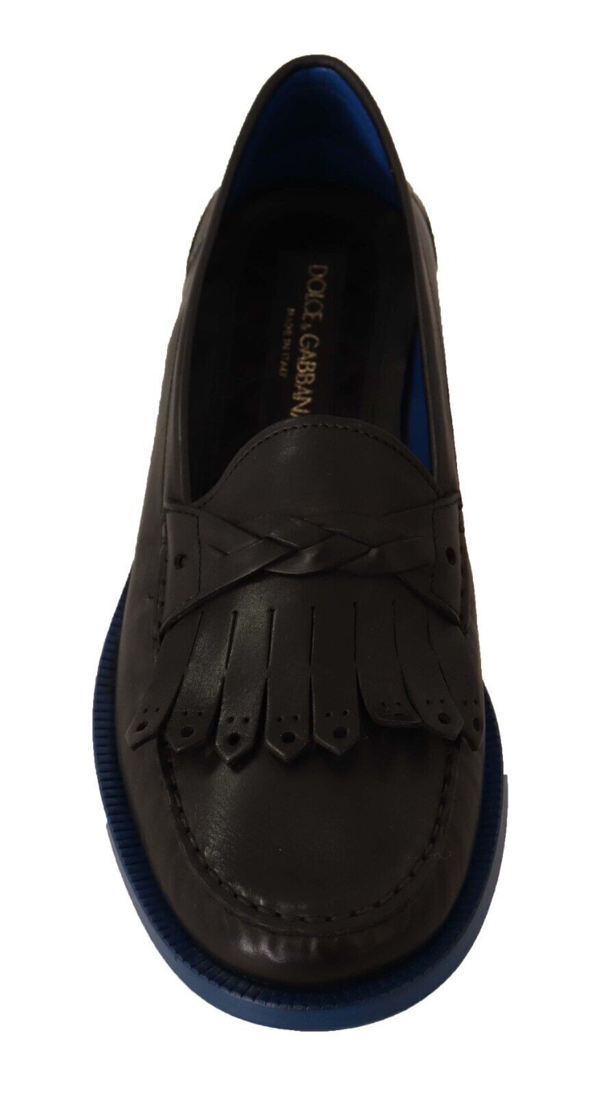 Dolce & Gabbana Black Leather Tassel Slip On Loafers Shoes