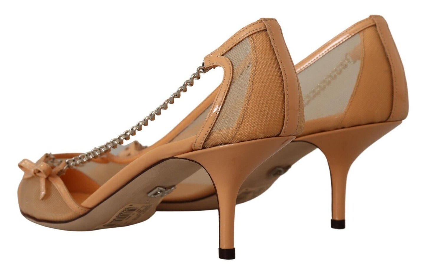 Dolce & Gabbana Peach Mesh Leather Chains Heels Pumps Shoes