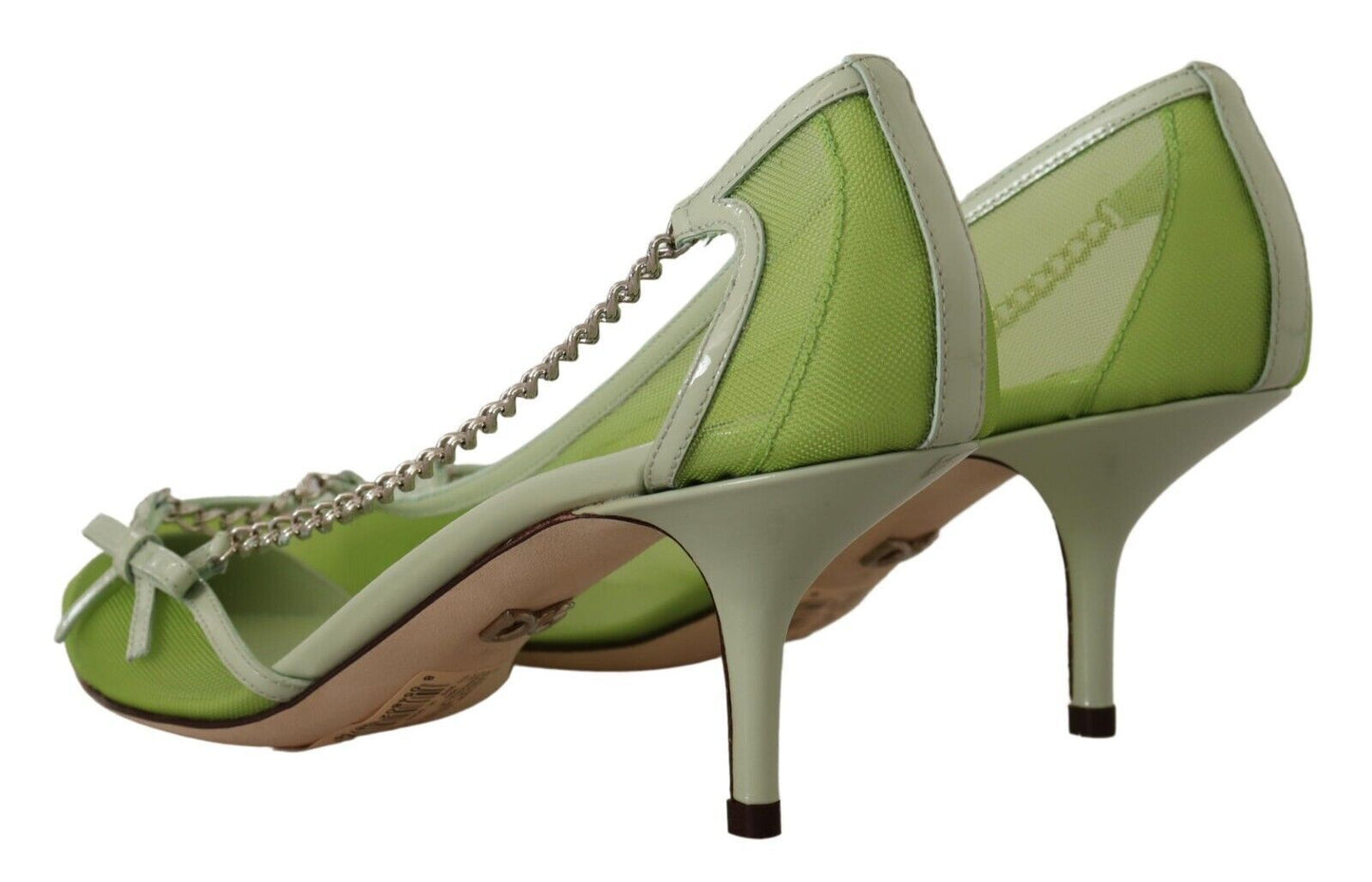 Dolce & Gabbana Green Mesh Leather Chains Heels Pumps Shoes