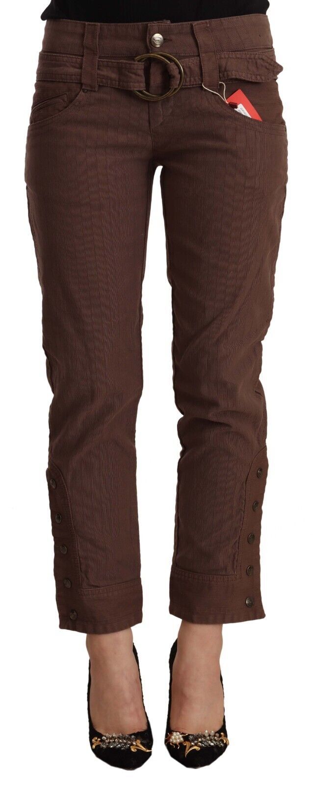 Just Cavalli Brown Mid Waist Cotton Cropped Capri Pants