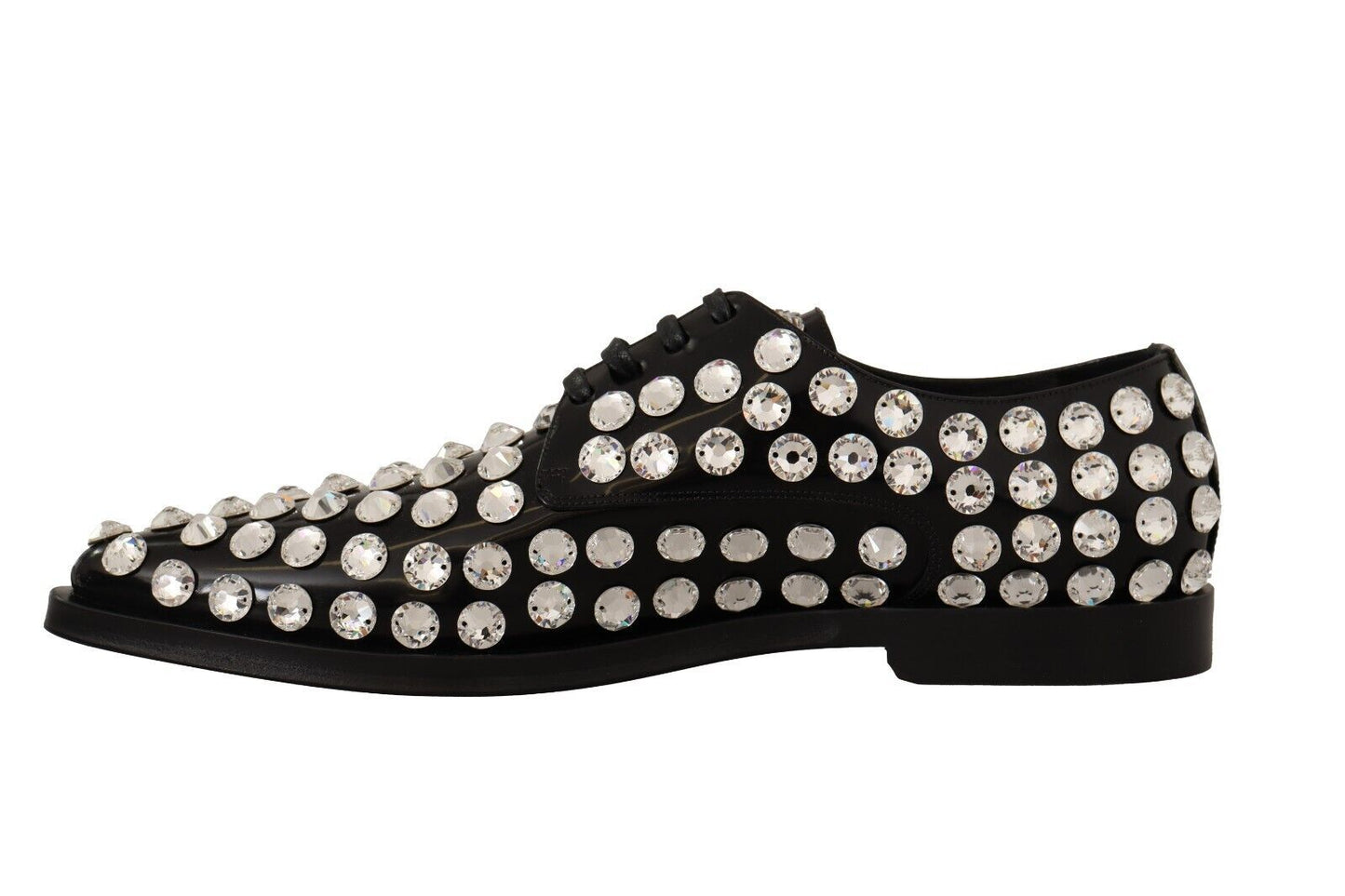 Dolce & Gabbana Black Leather Crystals Lace Up Formal Shoes