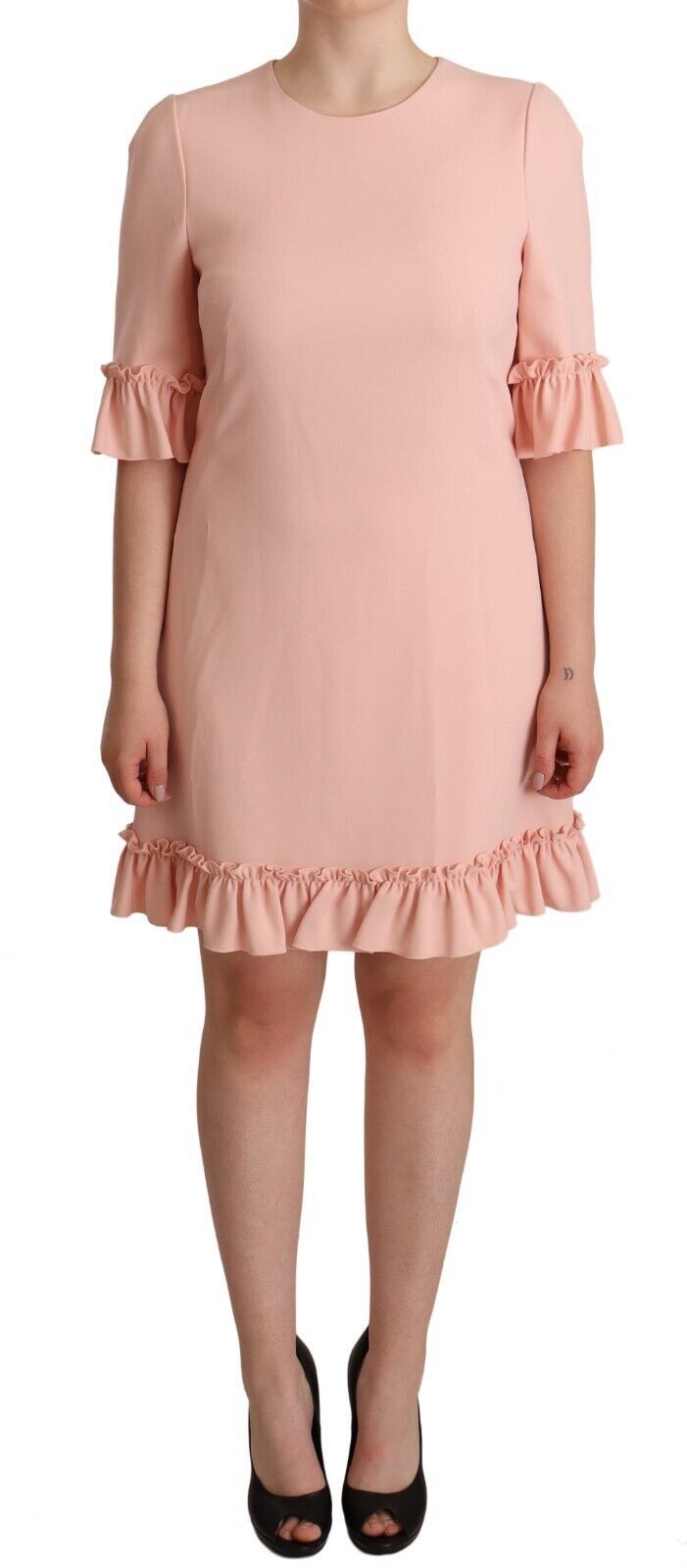 Dolce & Gabbana Pink Ruffled Sleeves Viscose Sheath Dress