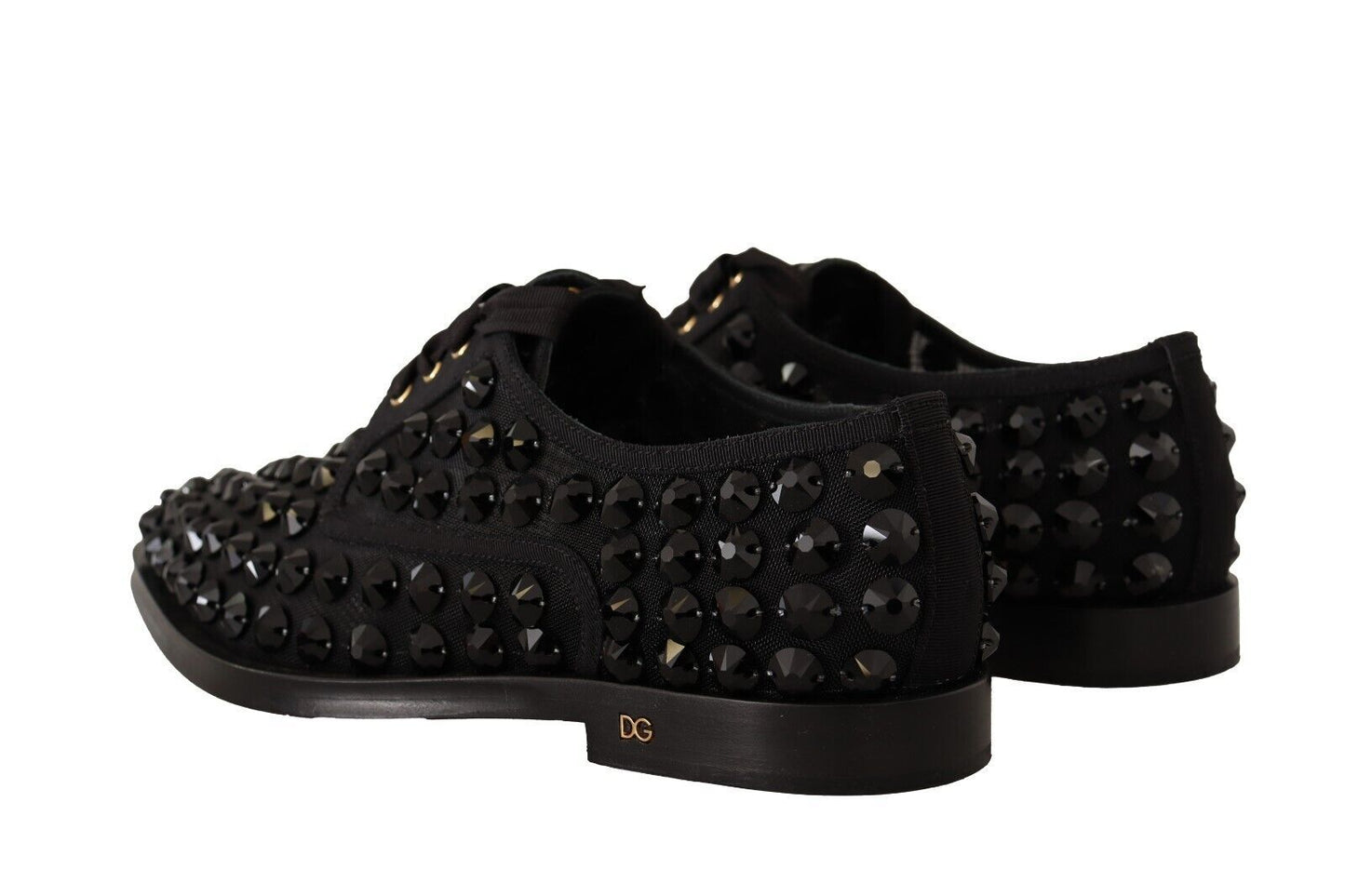 Dolce & Gabbana Black Lace Up Studded Formal Flats Shoes